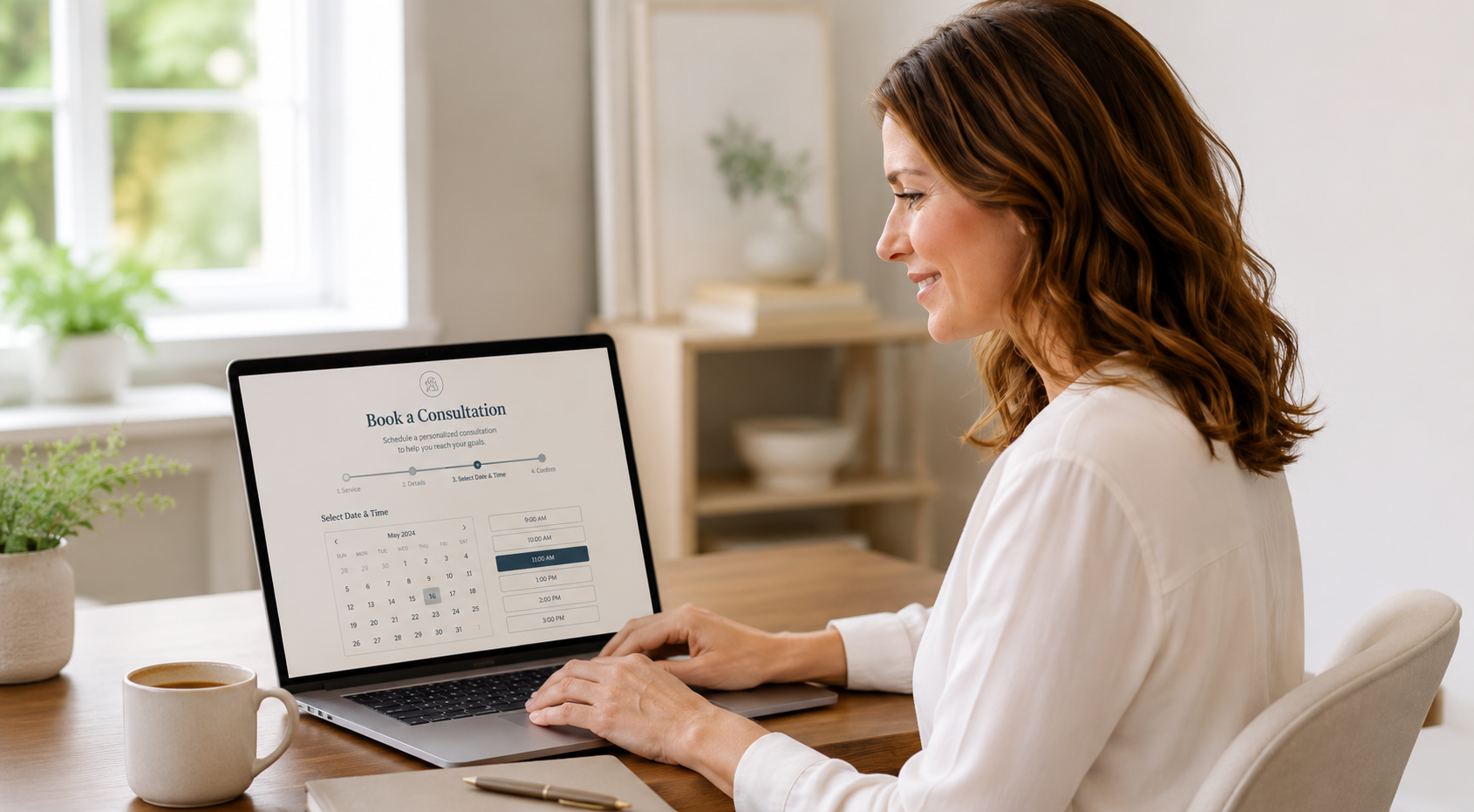 Woman booking a consultation on her laptop